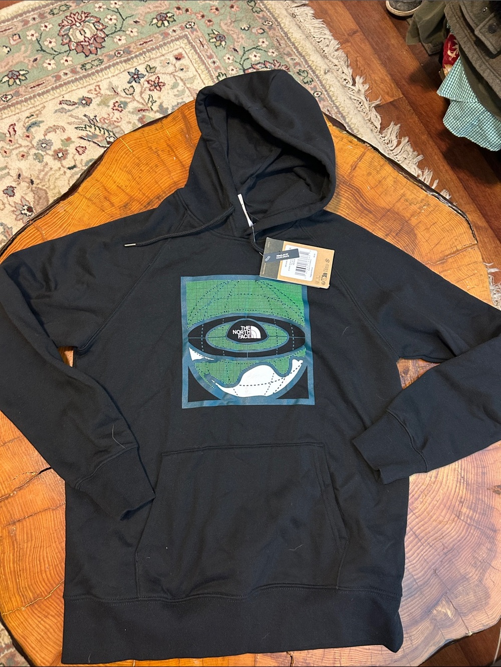 The North Face Women’s Geo NSE Pullover Hoodie Green Graphic & Back Logo Medium